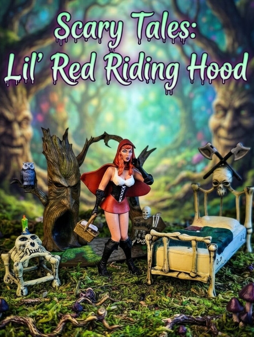 Mezco Red Riding Hood: Twisted Scary Dark Fairy Tale Figure Scenery Diorama Set